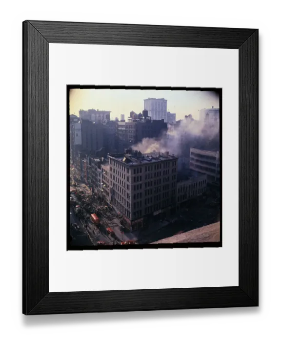 Framed Print : Building on Fire Being Hosed Down Framed Print : Building on Fire Being Hosed Down