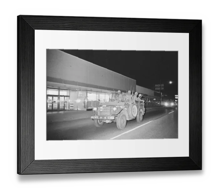 Framed Print : Army Soldiers Patrolling Streets in Detroit During Riots