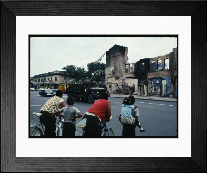 Framed Print : Children Stop on Burned Out Detroit Street Framed Print : Children Stop on Burned Out Detroit Street