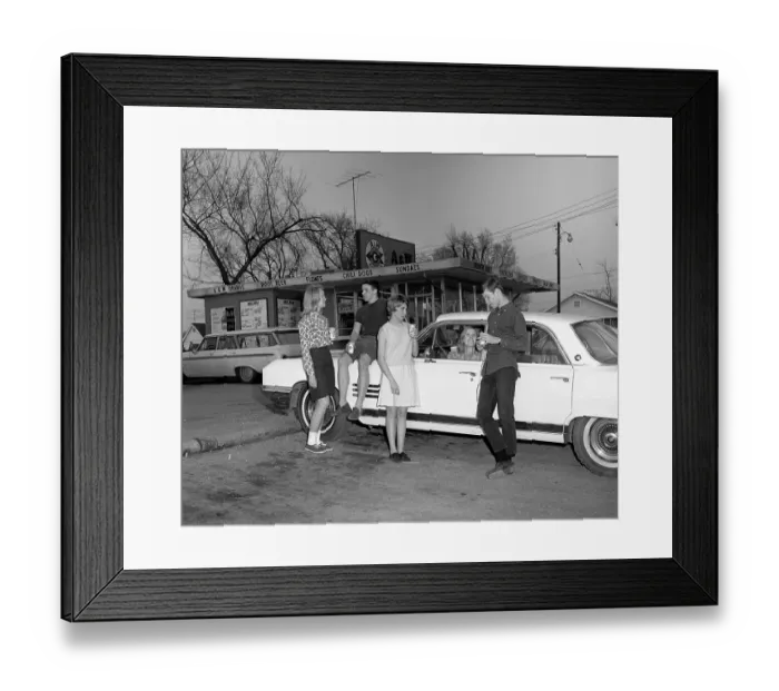 Framed Print : Teenagers Eating At Drive-In Diner Framed Print : Teenagers Eating At Drive-In Diner