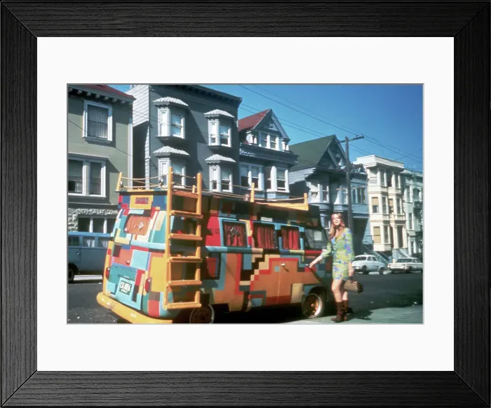 Framed Print : Hippie Girl and VW Bus Framed Print : Hippie Girl and VW Bus