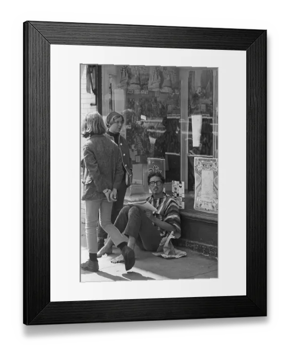 Framed Print : Hippie Studying on Sidewalk