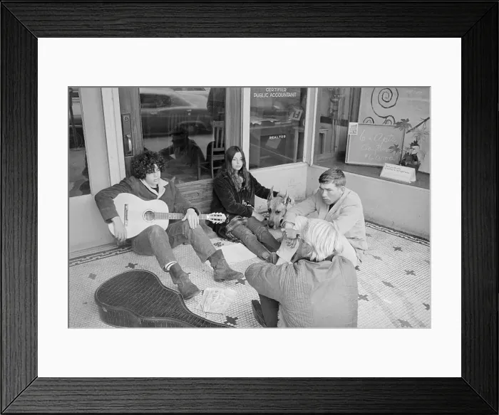 Framed Print : Hippies Sitting in Doorway