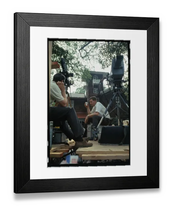 Framed Print : Newsmen Sitting By Their Equipment Framed Print : Newsmen Sitting By Their Equipment