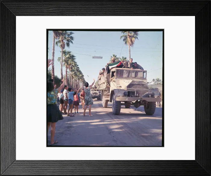 Framed Print : People Waving at Troops Framed Print : People Waving at Troops
