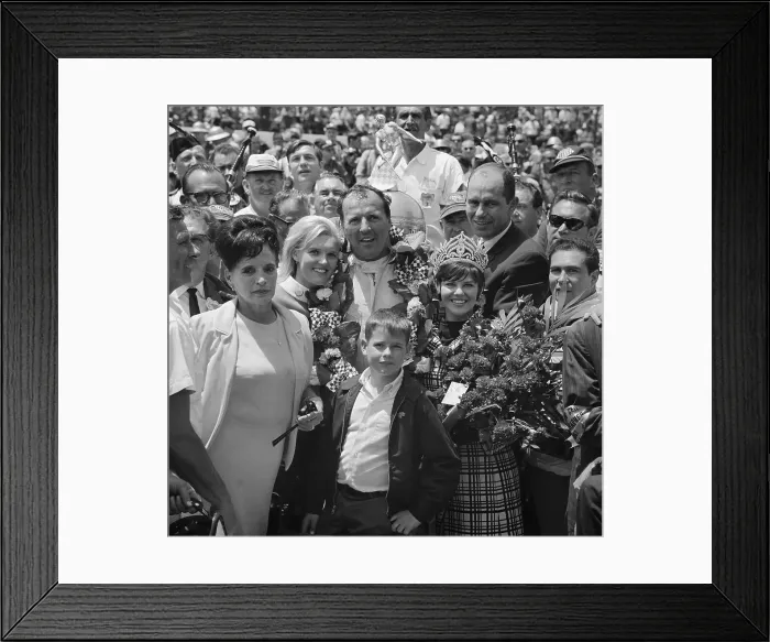 Framed Print : A.J. Foyt, Wife and Boy after Winning Indy 500 Framed Print : A.J. Foyt, Wife and Boy after Winning Indy 500