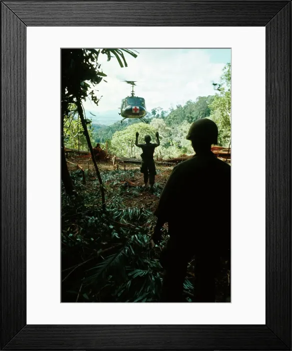 Framed Print : American Soldier Guiding Helicopter for Takeoff Framed Print : American Soldier Guiding Helicopter for Takeoff