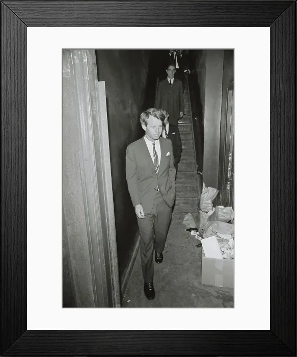 Framed Print : Robert Kennedy Walking Through Garbage Filled Hallway Framed Print : Robert Kennedy Walking Through Garbage Filled Hallway
