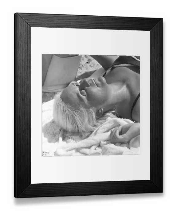 Framed Print : Sunbather Protecting Her Eyes With Seashells Framed Print : Sunbather Protecting Her Eyes With Seashells