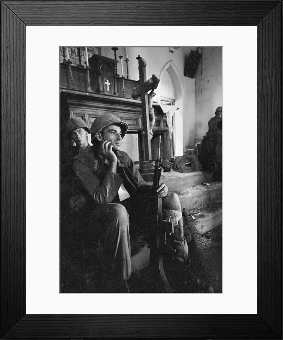 Framed Print : Marine Sits By Altar Of Catholic Church Framed Print : Marine Sits By Altar Of Catholic Church