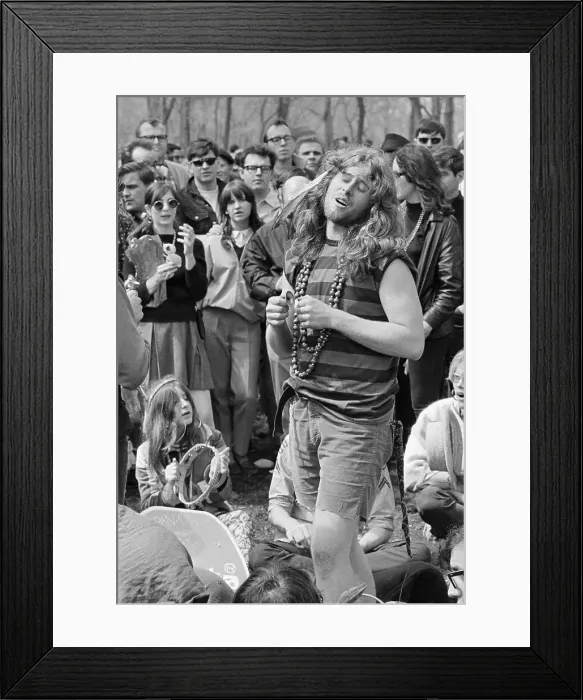 Framed Print : Hippie Singing at Detroit Love-In Framed Print : Hippie Singing at Detroit Love-In