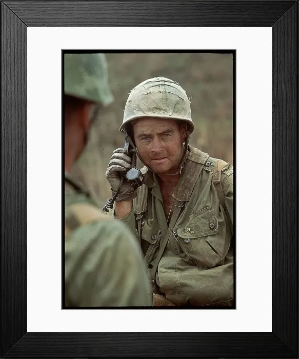 Framed Print : Marine Talking on Field Radio Phone Framed Print : Marine Talking on Field Radio Phone