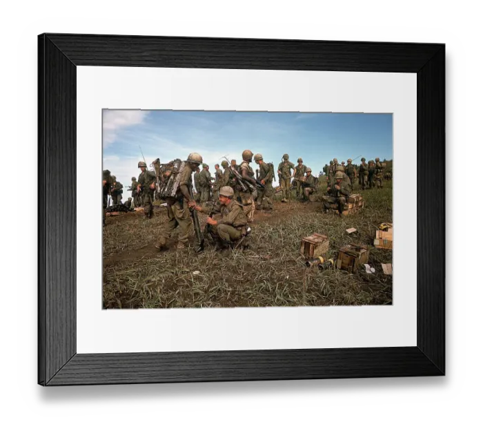Framed Print : Marines Looking at Abandoned Equipment Framed Print : Marines Looking at Abandoned Equipment