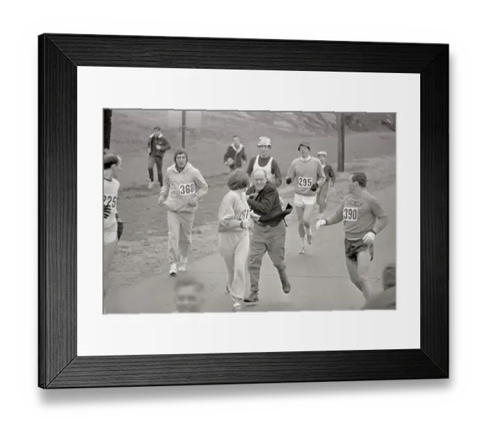 Framed Print : Jack Semple Pulling at Kathy Switzer During Race Framed Print : Jack Semple Pulling at Kathy Switzer During Race