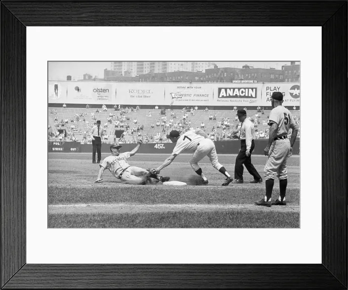 Framed Print : Mickey Mantle in Baseball Action at First Base Framed Print : Mickey Mantle in Baseball Action at First Base