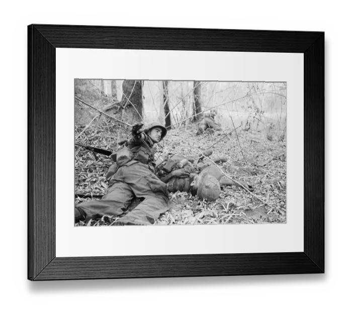Framed Print : Radioman Calling for Aid for Wounded Man