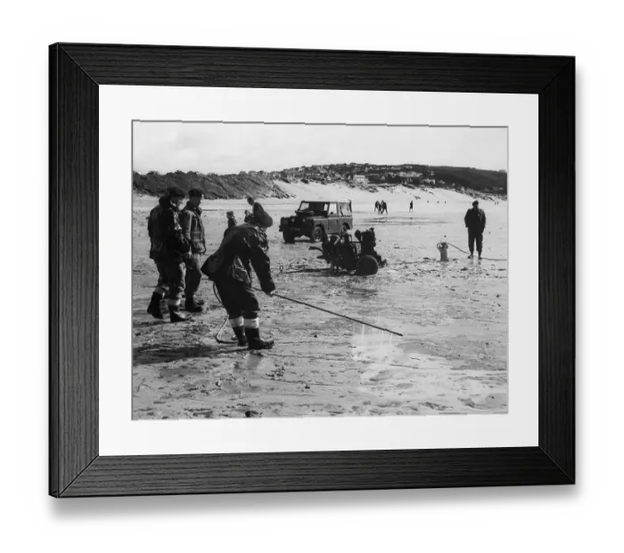 Framed Print : Royal Navy Commandos Spraying Beach