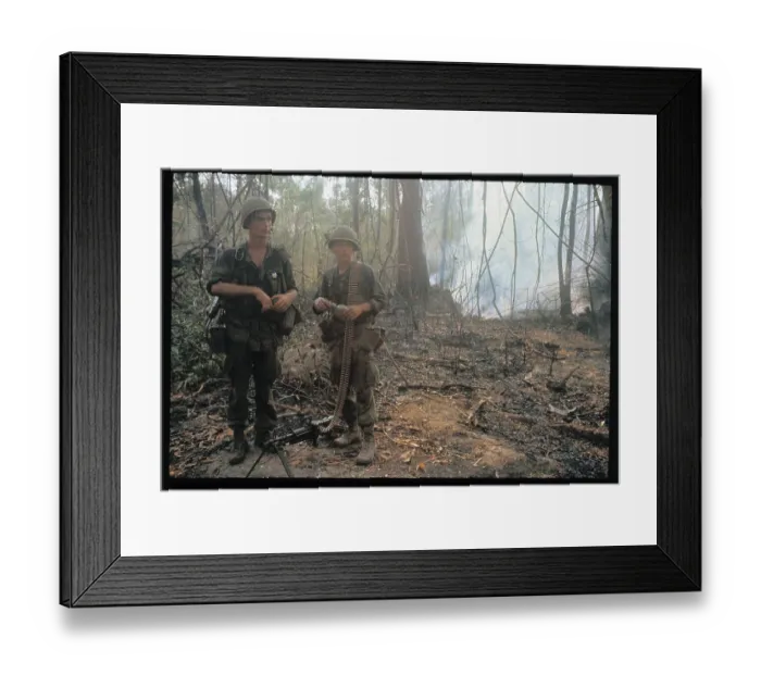 Framed Print : Two Soldiers With Weaponry Standing in Wooded Area Framed Print : Two Soldiers With Weaponry Standing in Wooded Area