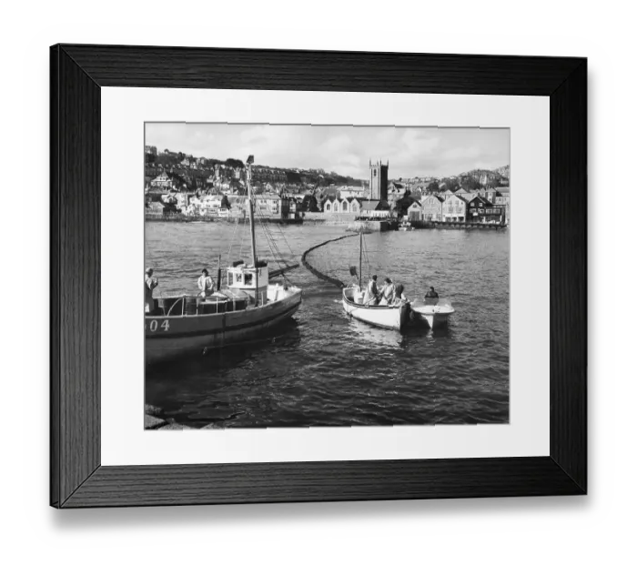 Framed Print : Ship Lays Floating Boom / Stop Oil Spill Framed Print : Ship Lays Floating Boom / Stop Oil Spill