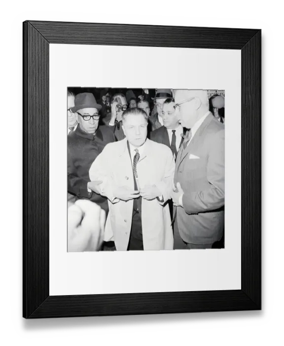Framed Print : Jimmy Hoffa in Trench Coat Surrenders Framed Print : Jimmy Hoffa in Trench Coat Surrenders