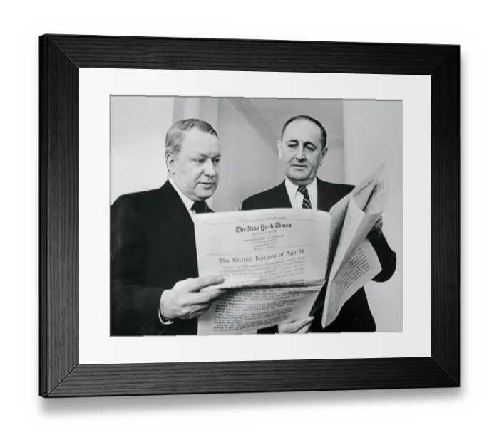 Framed Print : Publishing Officials Examining New Larger Type for Special New York Times Edition Framed Print : Publishing Officials Examining New Larger Type for Special New York Times Edition