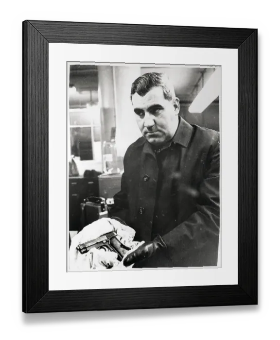 Framed Print : Detective Holds Boston Stranglers Gun Framed Print : Detective Holds Boston Stranglers Gun