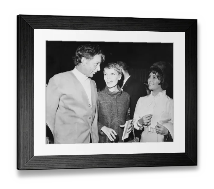 Framed Print : Mia Farrow Conversing with Richard Burton and Elizabeth Taylor Framed Print : Mia Farrow Conversing with Richard Burton and Elizabeth Taylor