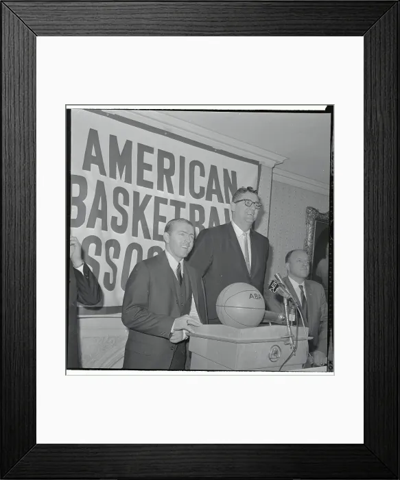 Framed Print : Gary Davidson and George Mikan Announcing the Formation of the American Basketball Association Framed Print : Gary Davidson and George Mikan Announcing the Formation of the American Basketball Association