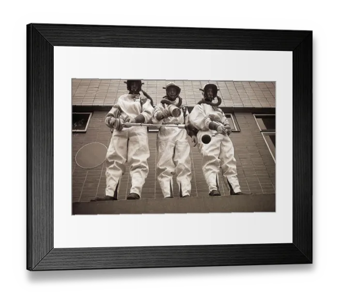 Framed Print : Three Men in Radiation Suits Framed Print : Three Men in Radiation Suits