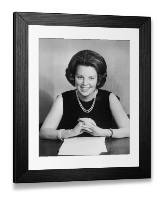 Framed Print : Crown Princess Beatrix Smiling at Desk Framed Print : Crown Princess Beatrix Smiling at Desk