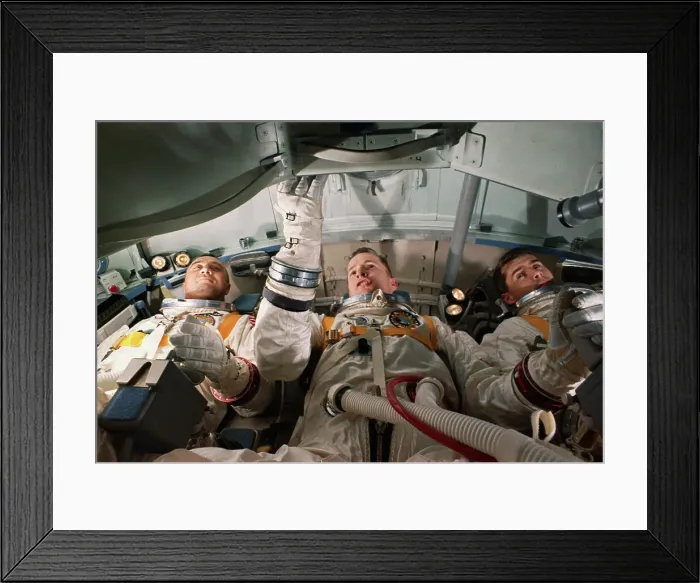 Framed Print : Roger Chaffee with Edward White and Virgil Grissom in Space Capsule Framed Print : Roger Chaffee with Edward White and Virgil Grissom in Space Capsule