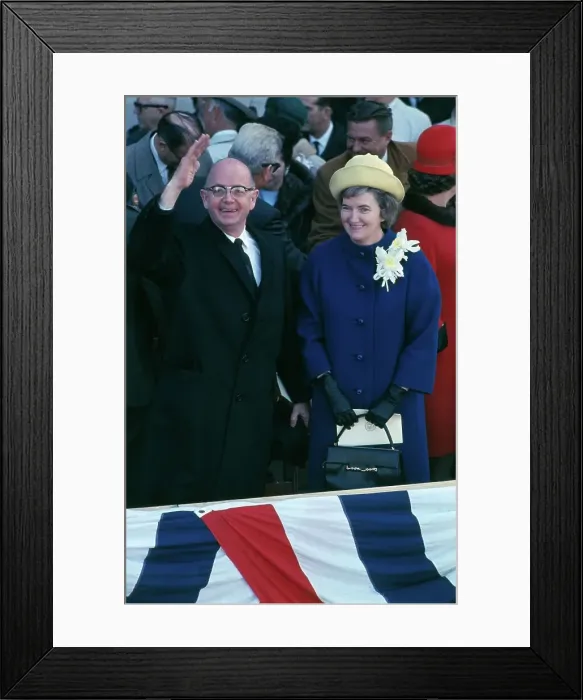 Framed Print : Lester Maddox Waving from Podium with His Wife Nearby Framed Print : Lester Maddox Waving from Podium with His Wife Nearby