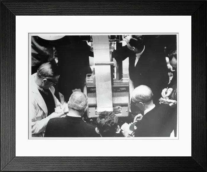 Framed Print : Odd-Lot Dealers Getting Prices from Printer Framed Print : Odd-Lot Dealers Getting Prices from Printer