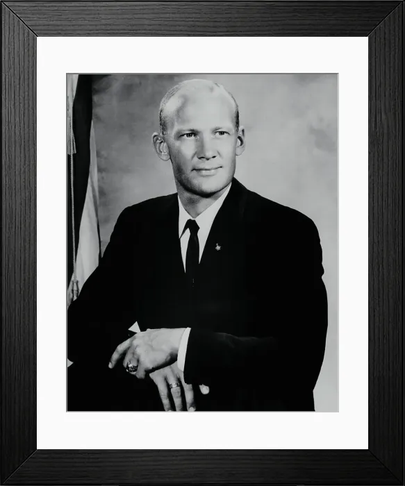 Framed Print : Buzz Aldrin Posing Next to Chair Framed Print : Buzz Aldrin Posing Next to Chair