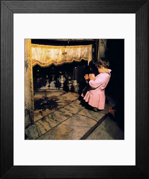 Framed Print : Small Children Kneeling and Praying at Christ's Manger Site Framed Print : Small Children Kneeling and Praying at Christ's Manger Site
