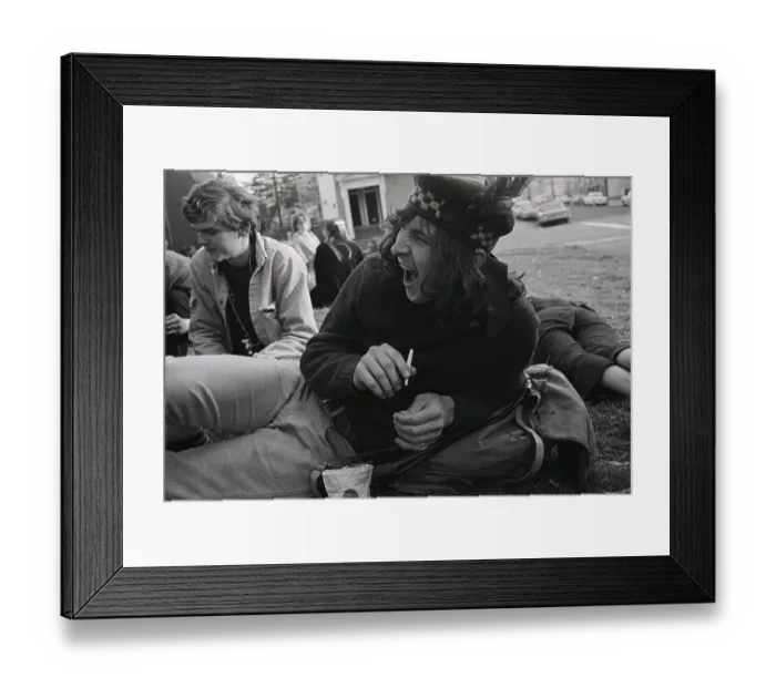Framed Print : Hippie Man Reclining and Yelling with cigarette Framed Print : Hippie Man Reclining and Yelling with cigarette