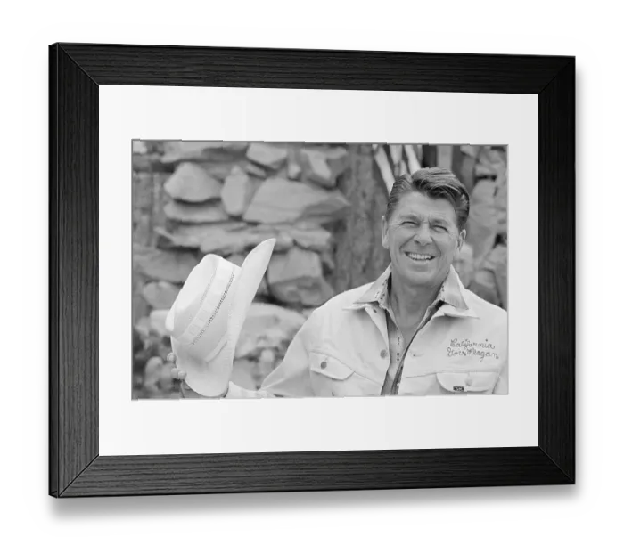 Framed Print : Ronald Reagan Holding a Cowboy Hat Framed Print : Ronald Reagan Holding a Cowboy Hat