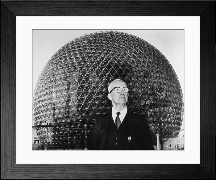 Framed Print : Buckminster Fuller in Front of Dome Framed Print : Buckminster Fuller in Front of Dome