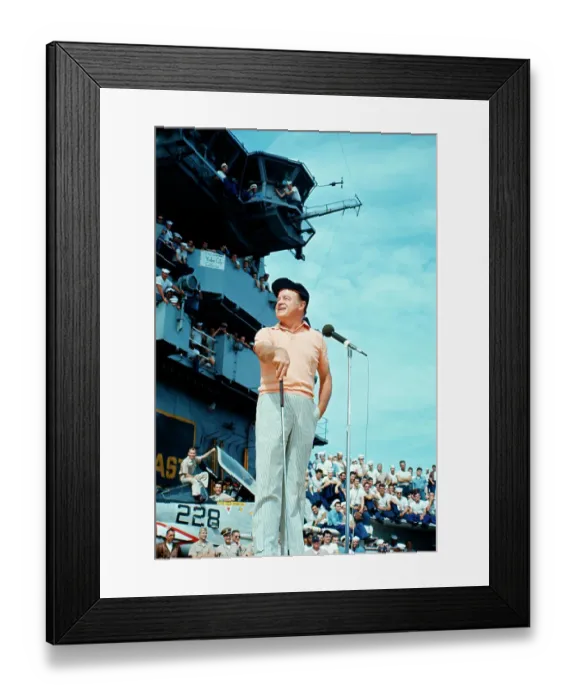 Framed Print : Bob Hope Performing for Troops Near Microphone Framed Print : Bob Hope Performing for Troops Near Microphone