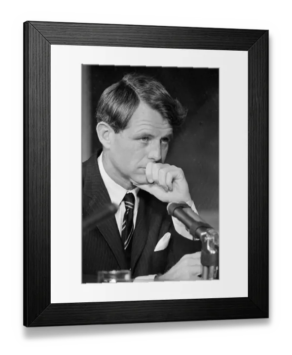 Framed Print : Robert F. Kennedy In Pensive Mood at Microphones Framed Print : Robert F. Kennedy In Pensive Mood at Microphones