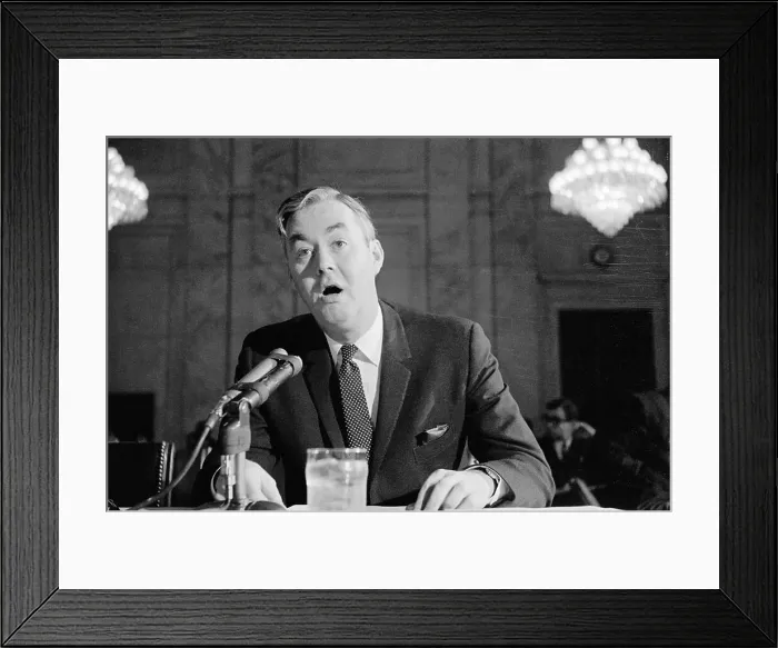 Framed Print : Daniel Moynihan Speaking at Senate Hearings