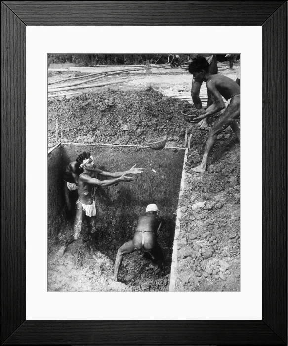 Framed Print : Workers Digging in Rectangular Pit Framed Print : Workers Digging in Rectangular Pit