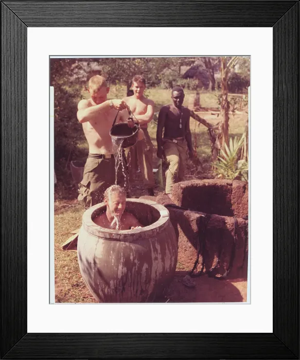 Framed Print : US Soldier Taking Makeshift Bath Framed Print : US Soldier Taking Makeshift Bath