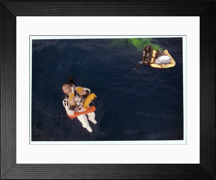 Framed Print : Buzz Aldrin Being Hoisted From Water Framed Print : Buzz Aldrin Being Hoisted From Water