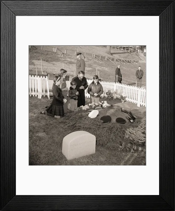 Framed Print : Shriver Family Praying at Kennedy Grave Framed Print : Shriver Family Praying at Kennedy Grave