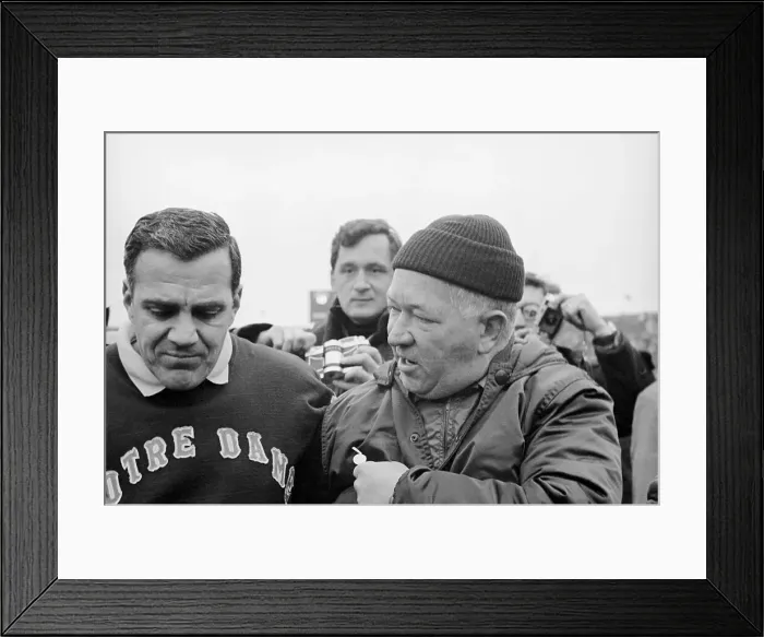 Framed Print : Coaches Ara Parseghian and Duffy Daugherty Leaving Field Framed Print : Coaches Ara Parseghian and Duffy Daugherty Leaving Field