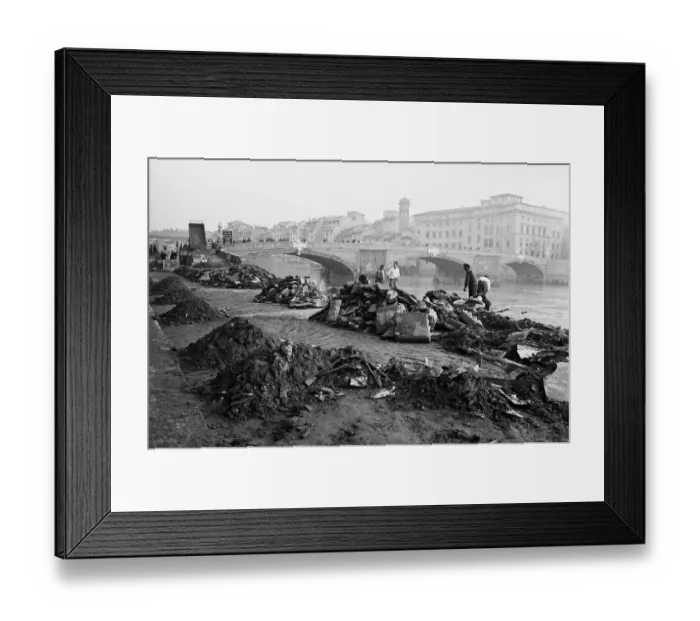 Framed Print : Debris On Shores Of Arno River; Flooding Framed Print : Debris On Shores Of Arno River; Flooding
