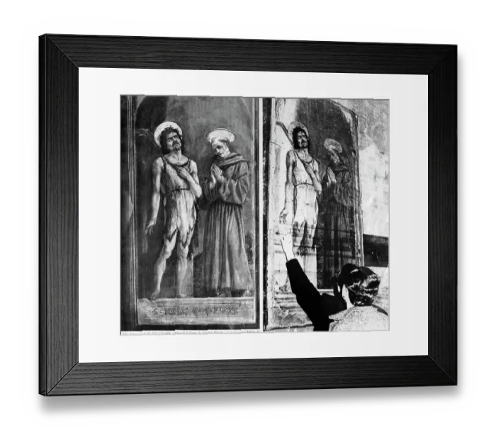 Framed Print : Man Points To Watermark On Frescoe;Flood Framed Print : Man Points To Watermark On Frescoe;Flood