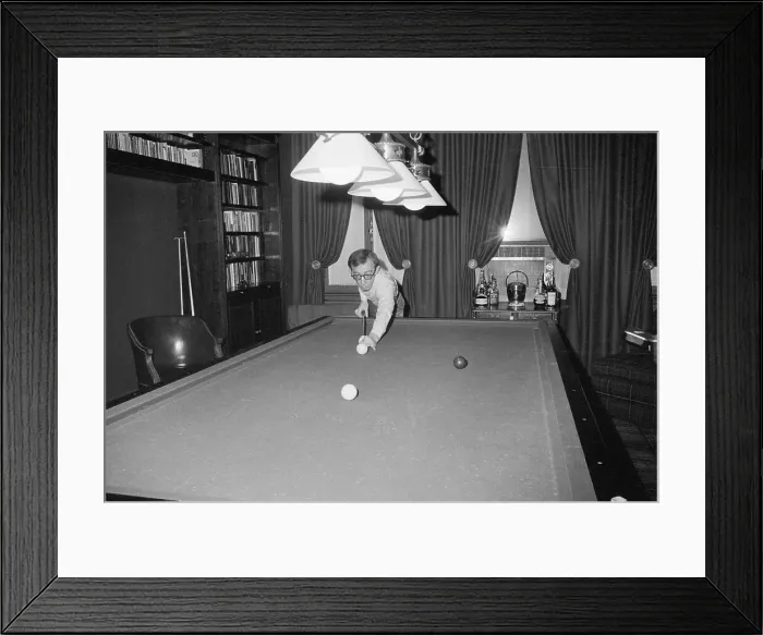 Framed Print : Woody Allen Shoots Pool Fr Across Table