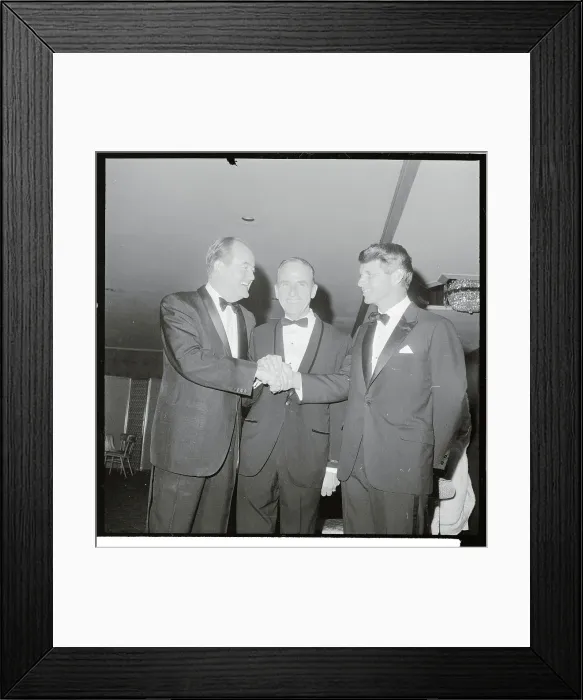 Framed Print : Robert Kennedy Performing a Three Way Handshake Framed Print : Robert Kennedy Performing a Three Way Handshake
